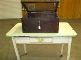 Primitive Table with Porcelain Top, and a Match Box Display w/Lid