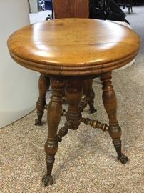 Antique Wood Victorian Glass Ball Claw Foot Wood Adjustable Swivel Piano Stool 