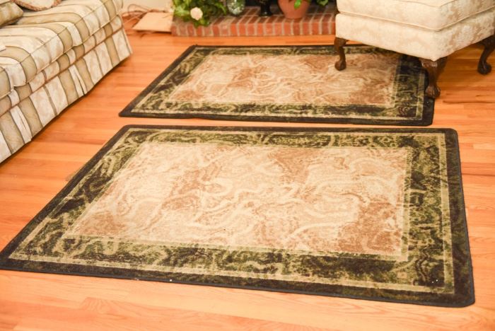 Two Green And Ivory Area Rugs