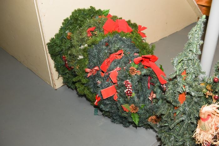 Multiple Artificial Christmas Wreaths
