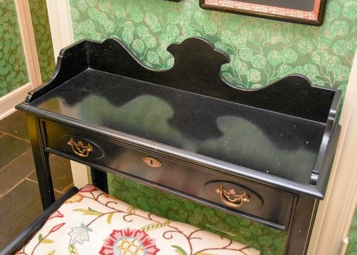 Black Lacquer Chinoiserie Writing Desk with Stool