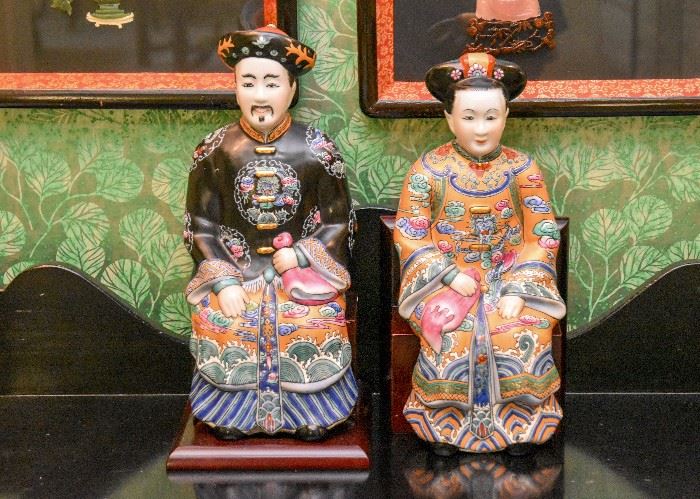Chinese Emperor & Empress Porcelain Statues / Figures