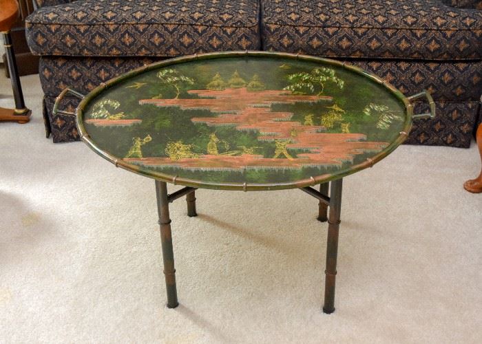 Vintage Tray Table with Asian / Chinese Scene (Top is removable.)