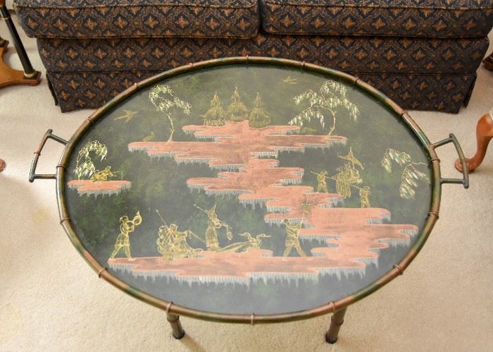Vintage Tray Table with Asian / Chinese Scene (Top is removable.)