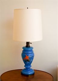 Vintage Blue Opaline Hand-Painted Glass Table Lamps (There are a pair of these.)