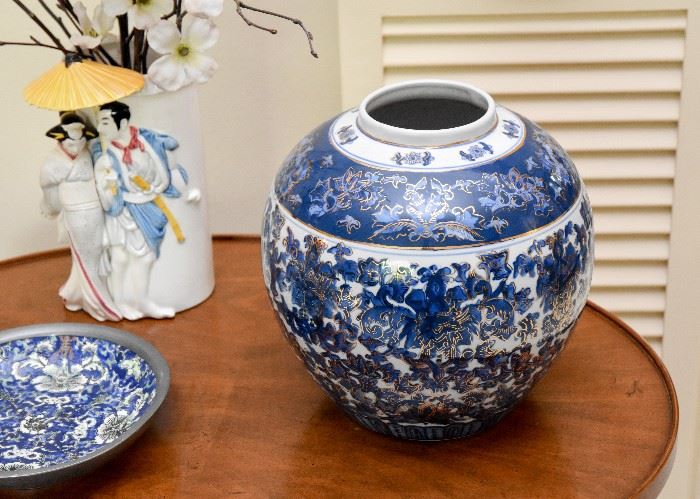 Blue, White & Gold Asian Porcelain Vase