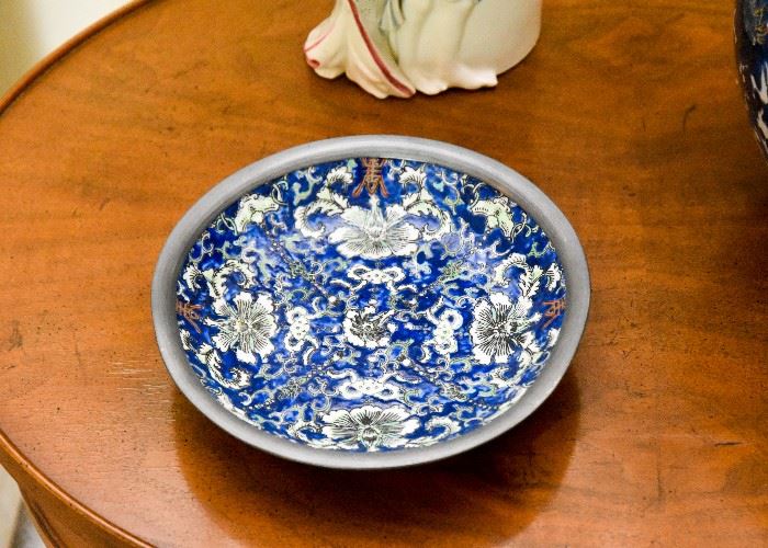 Hand Painted Blue Asian Dish