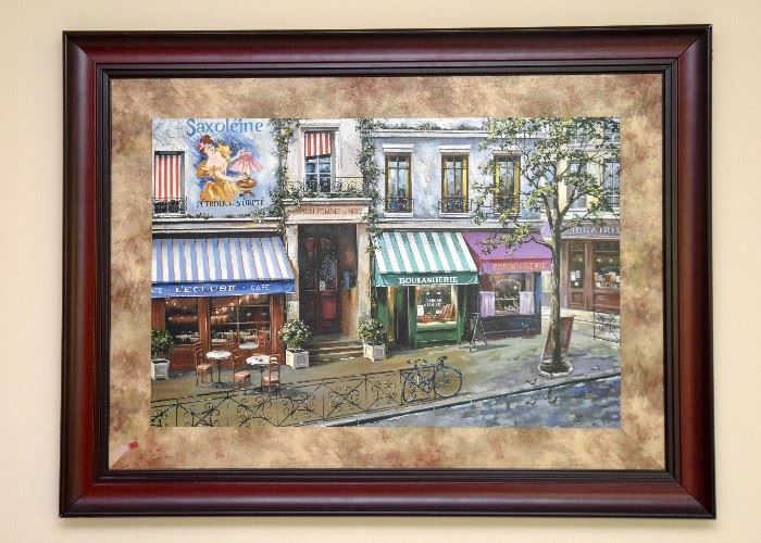 Framed French Painting, Sidewalk Scene, Signed by Artist Mark St. John