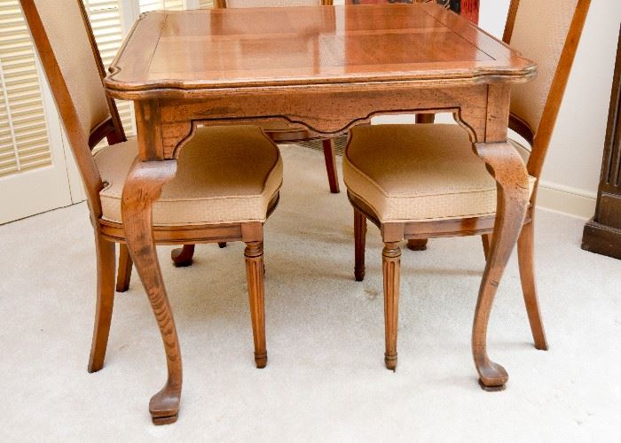 Beautiful Vintage Game Table with Cabriole Legs & 4 Chairs 