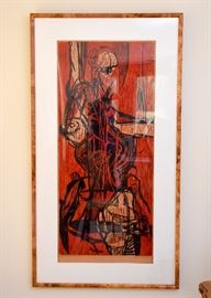 Framed Abstract Woodblock Print, Signed by Artist John Talleur