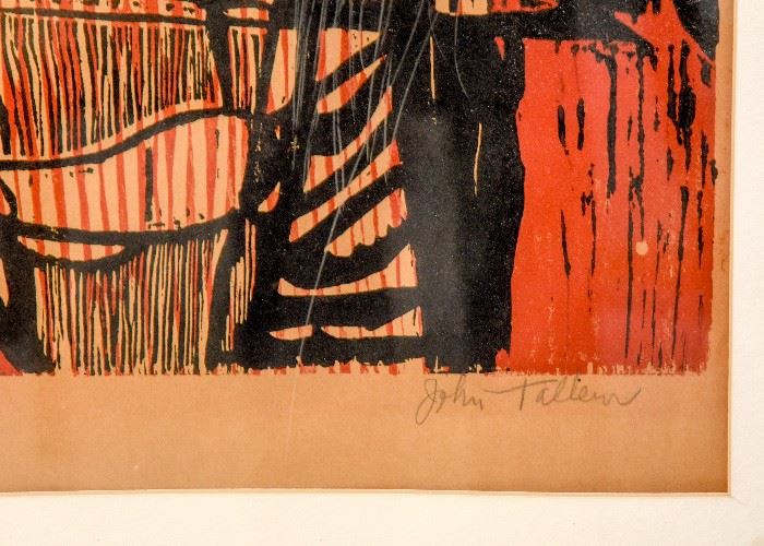 Framed Abstract Woodblock Print, Signed by Artist John Talleur