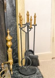 Iron & Brass Fireplace Tools with Stand
