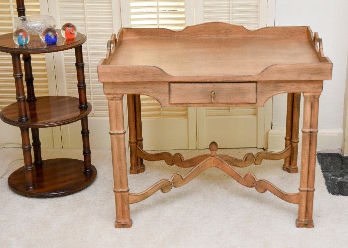 Vintage Wood Tea / Tray Table with Drawer & Removable Top