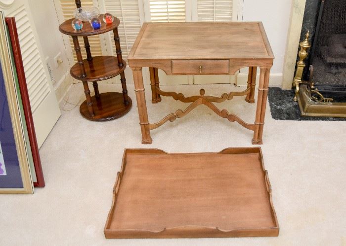 Vintage Wood Tea / Tray Table with Drawer & Removable Top
