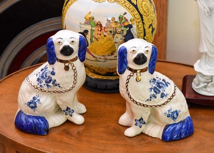 Blue & White Staffordshire Style Dogs Figures