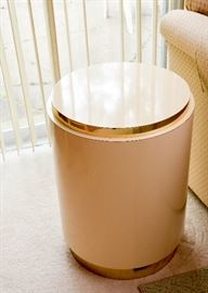 Contemporary Round Side Table with Brass Accents