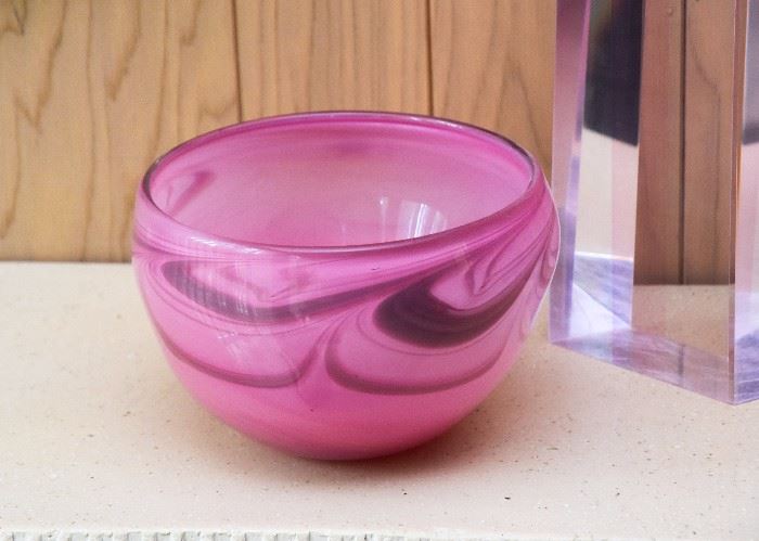 Pink Swirl Art Glass Bowl