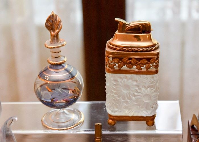Art Glass Perfume Bottle, Beautiful Table Lighter