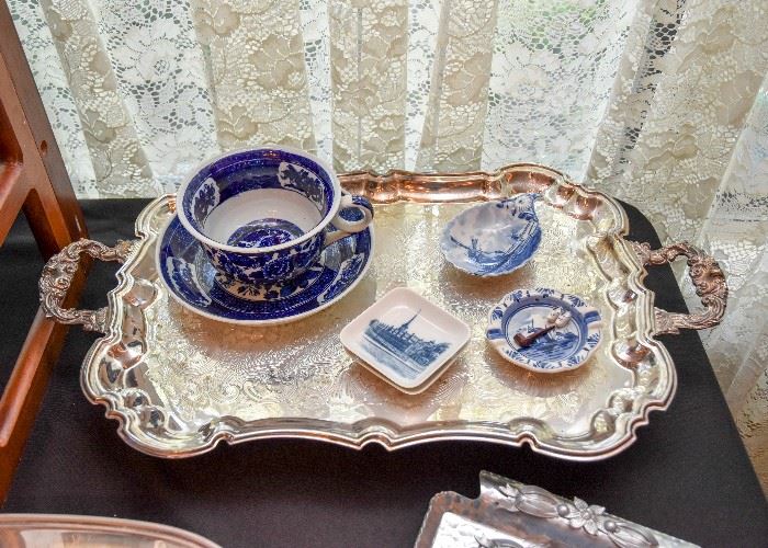 Silverplate Platter, Delft, Blue & White Dishware