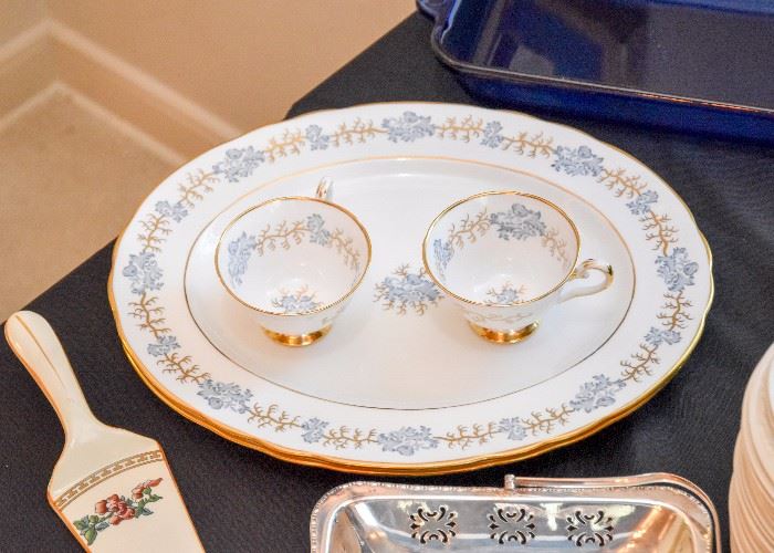 Fine China Serving Platter & Teacups 