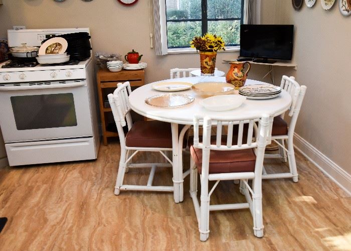 White Painted Bamboo Dining Table & Chairs, Maytag Stove / Range