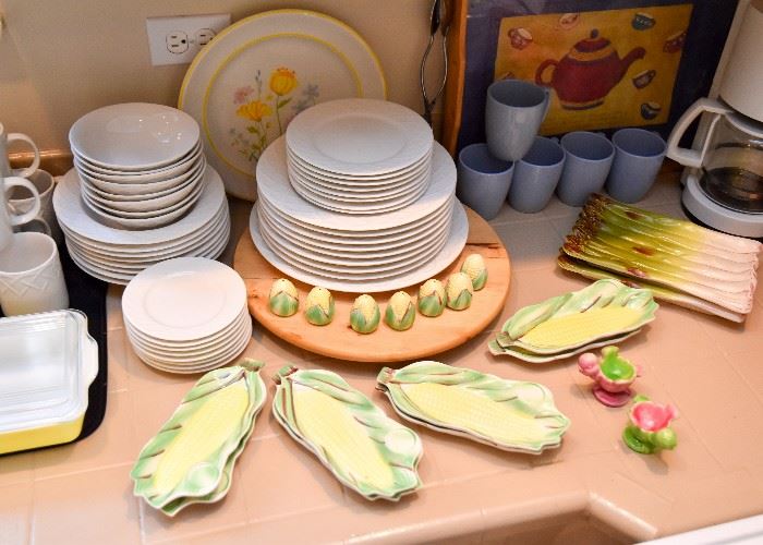 Dishware, Corn on the Cob Dishes, Egg Cups, Wooden Lazy Susan, Asparagus Plates