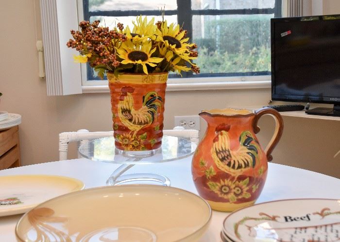 Ceramic Rooster Vase & Pitcher Set