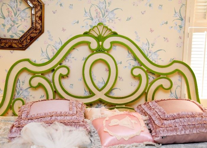 Vintage French Provincial Headboard, Throw Pillows