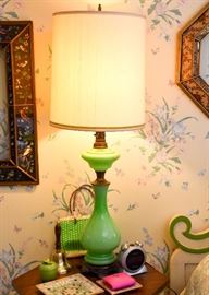 Vintage Green Opaline Glass Table Lamp (There are a pair of these.)