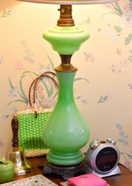 Vintage Green Opaline Glass Table Lamp (There are a pair of these.)