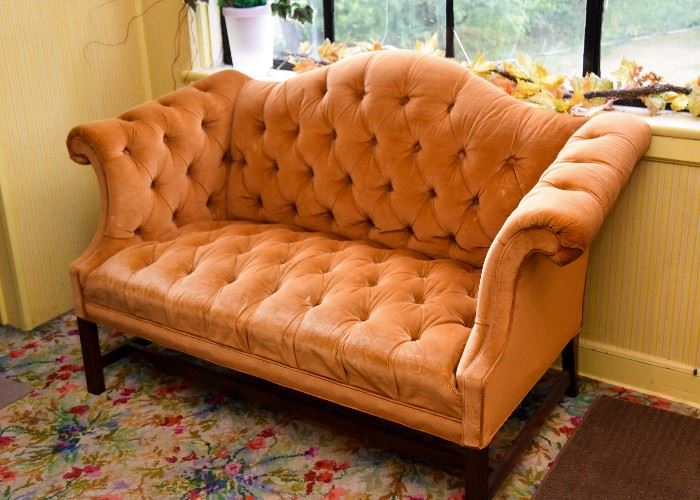 Vintage Velveteen Tufted Loveseat / Sofa