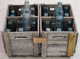 Wooden box with bottles