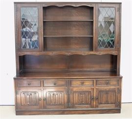 Leaded glass Edwardian oak bookcase