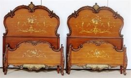 Beautiful pair French inlaid twin beds