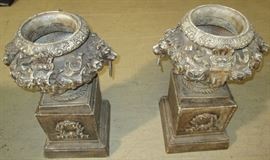 Pair cast iron urns