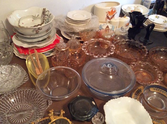 TABLES OF VINTAGE GLASS