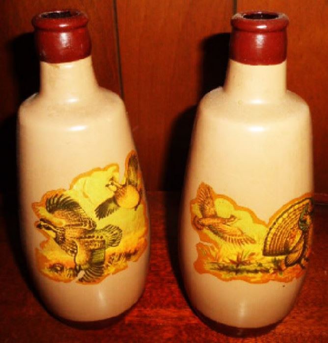 Antique Stoneware Beer Bottles with Hunting Scenes
