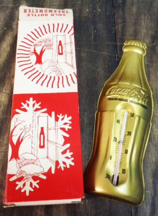 Vintage Coca-Cola Gold Thermometer with Box