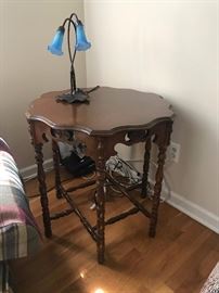 Solid Maple Wood Table - $275, Tiffany & Co. Style Blue Table Lamp - $145
