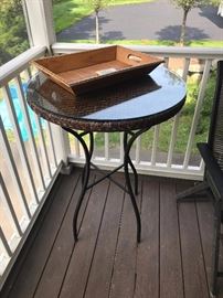 Outdoor/Indoor Table with Glass Top - $75, Bamboo Tray - $45