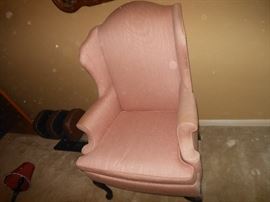 Pink wing chair