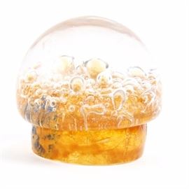 Vintage Kosta Boda Mushroom: A signed art glass orb by Kosta Boda. This vintage glass mushroom paperweight is made by Kosta Boda and signed “Warff 97323” to reverse.