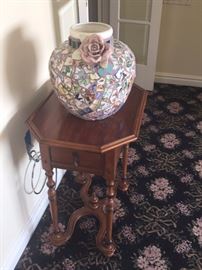 Octagonal Side Table and Decorative Urn