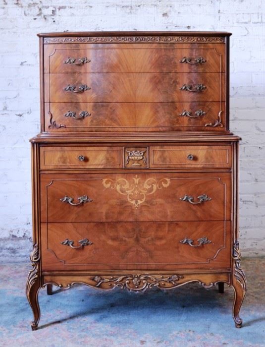 Fabulous French burled chest on chest