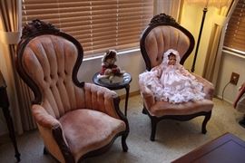 His and hers Victorian style chairs