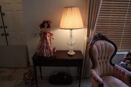Entry table with crystal lamp and yet another beautiful doll
