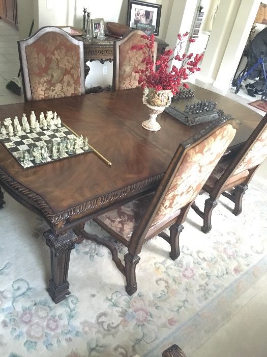 Ornate Wood Table and 6 chairs