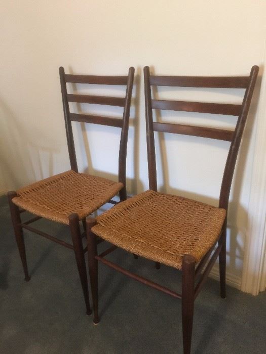 Ladder back weave seat pair chairs