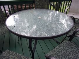 Patio etched glass top table and 6 chairs