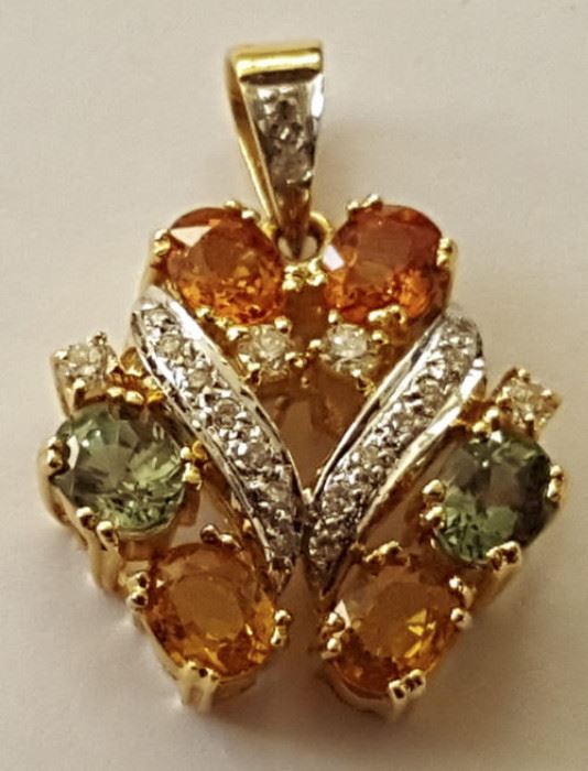 WDG006  18K Gold Pendant & Multi-colored Sapphire & Diamonds
